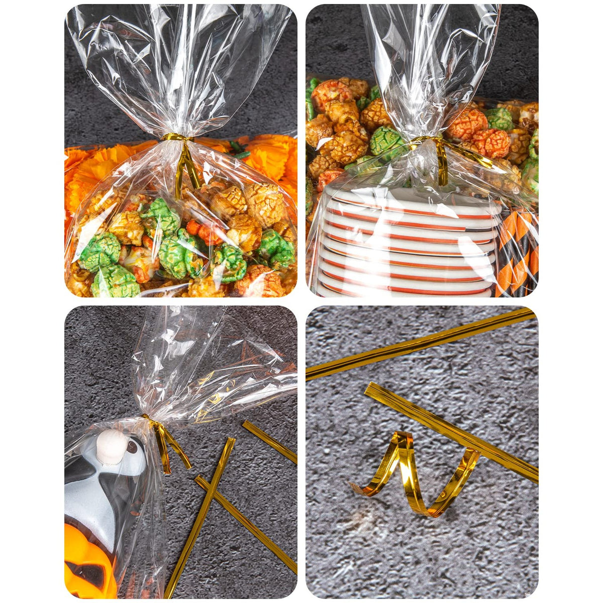 Labeol 160pcs Clear Cellophane Bags 7X14 Treat Bags with Ties Goodie Bag Clear Gift Bag for Packaging Popcorn Party Favor Cookie Candy Bakery Plastic Gift Wrap