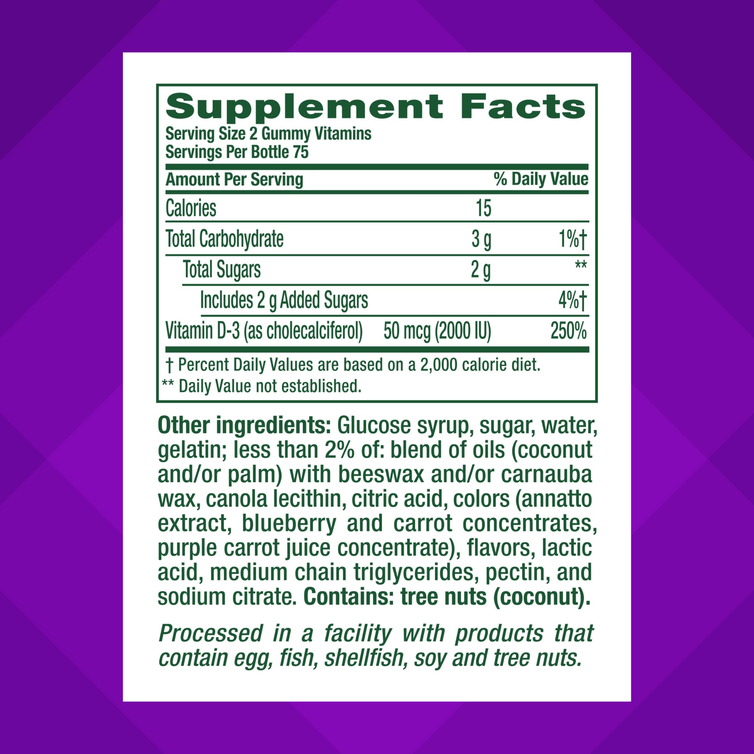 Vitafusion Vitamin D3 Gummies | 50 mcg | 150 Gummy Vitamins | for Adult Women and Men | Berry & Peach Flavor | Gluten-Free Bone and Immune Supplement