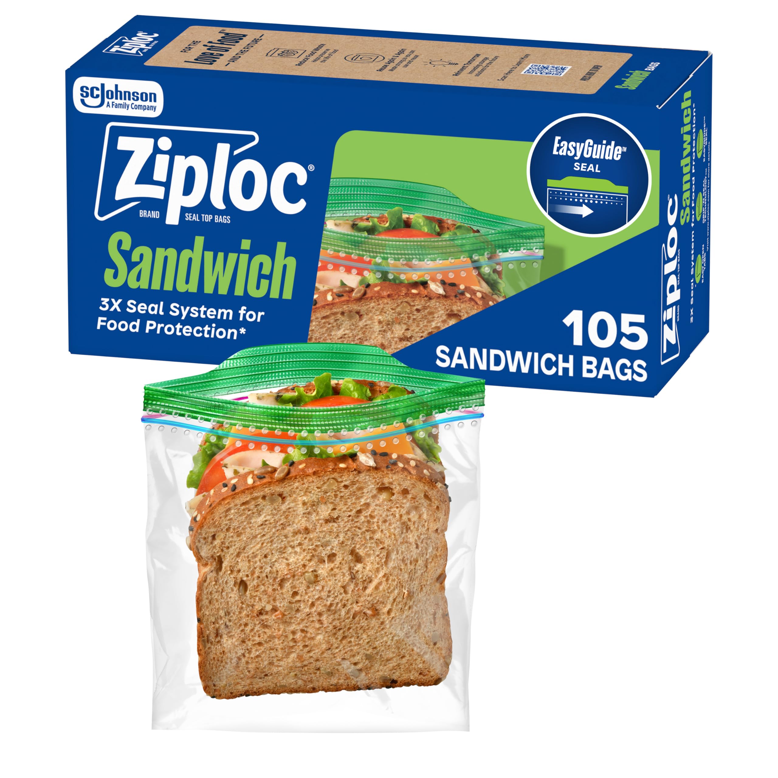 Buy now Ziploc Sandwich and Snack Bags with EasyGuide Texture, Plastic Storage Bags with Grip 'n Seal Technology, 270 Bags Total at indiglob india