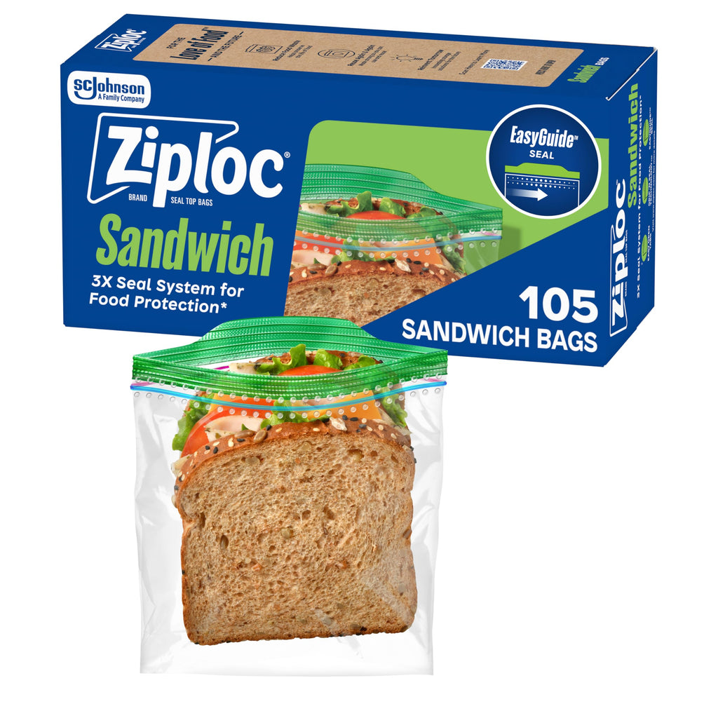 Buy now Ziploc Sandwich and Snack Bags with EasyGuide Texture, Plastic Storage Bags with Grip 'n Seal Technology, 270 Bags Total 105 Count at indiglob india