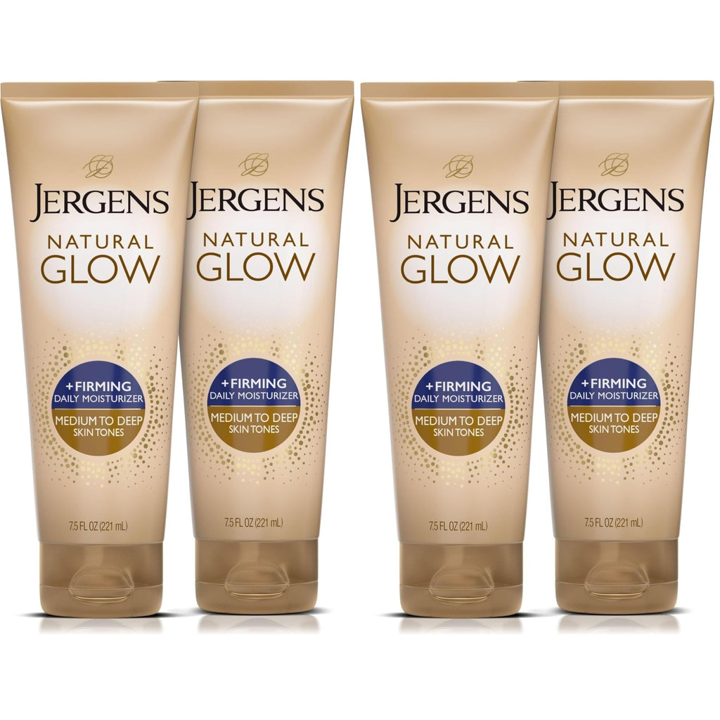 Jergens Natural Glow + Firming Daily Moisturizer Medium to Tan Skin Tones 7.5oz | Gradual Sunless Tanner, Collagen and Elastin, Firms Skin, Reduces Cellulite, Daily Moisturizer, Medium to Deep Skin Tone
