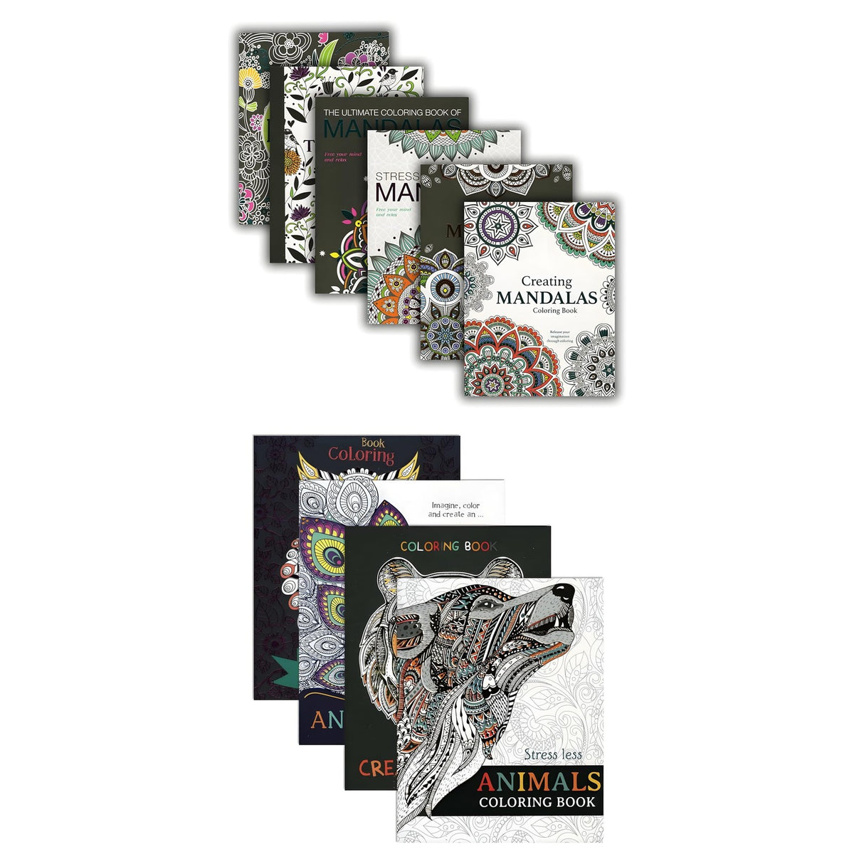 Adult Coloring Book Bundle with 10 Deluxe Coloring Books for Adults and Teens (Over 250 Stress Relieving Patterns).