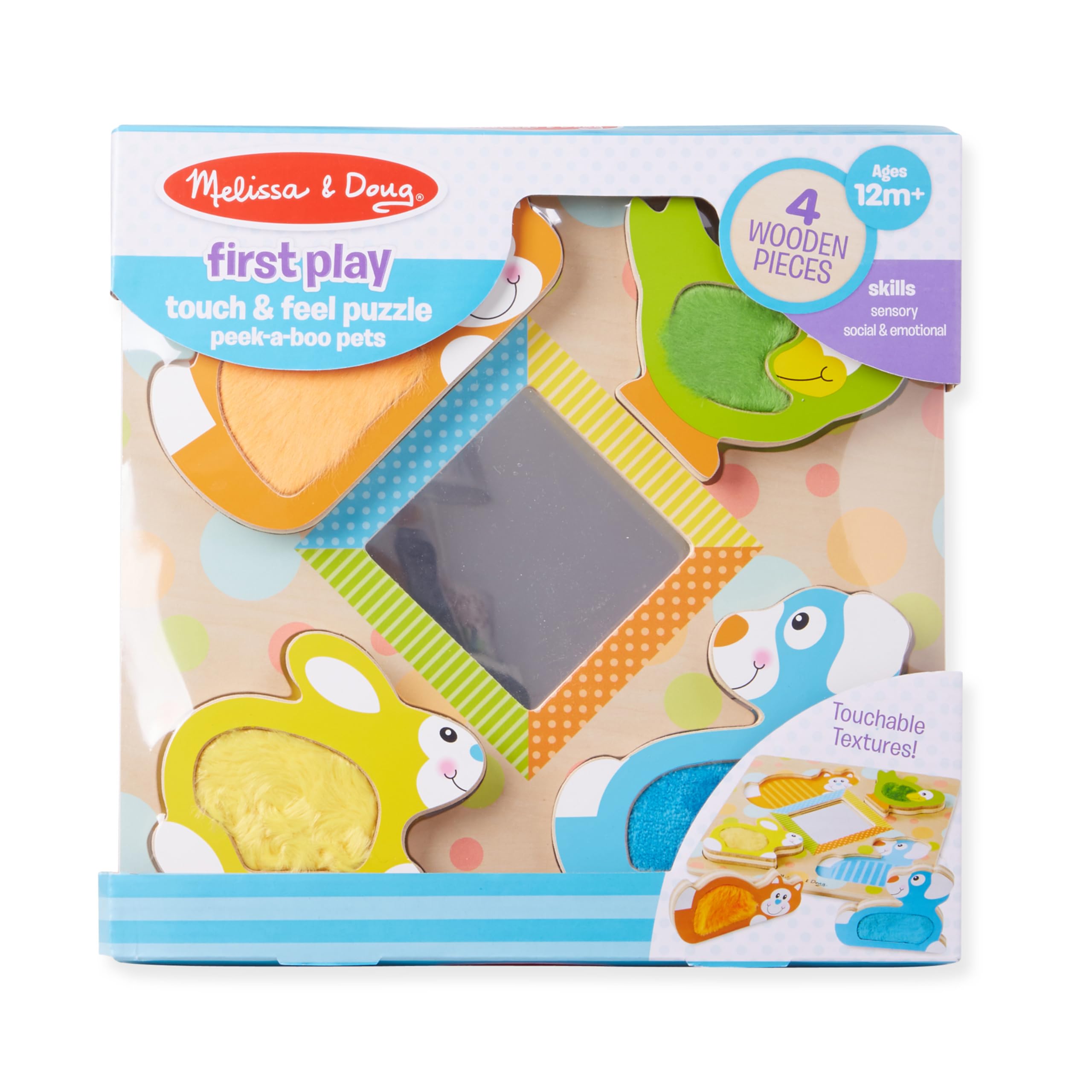 Buy now Melissa & Doug First Play Peek-a-Boo Pets Wooden Touch and Feel Puzzle with Mirror Mirror Toy for Babies and Toddlers, Sensory Toy Puzzle at indiglob india