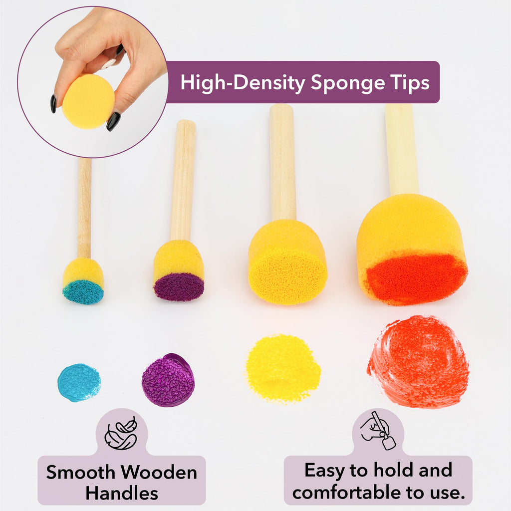 Bates- Round Sponges Brush Set, 0.5”, 0.75”, 1" & 1.5”, 40 Pack, Round Sponge Paint Brushes for Painting, Paint Sponges for Acrylic, Painting Tools for Kids, Arts, and Crafts