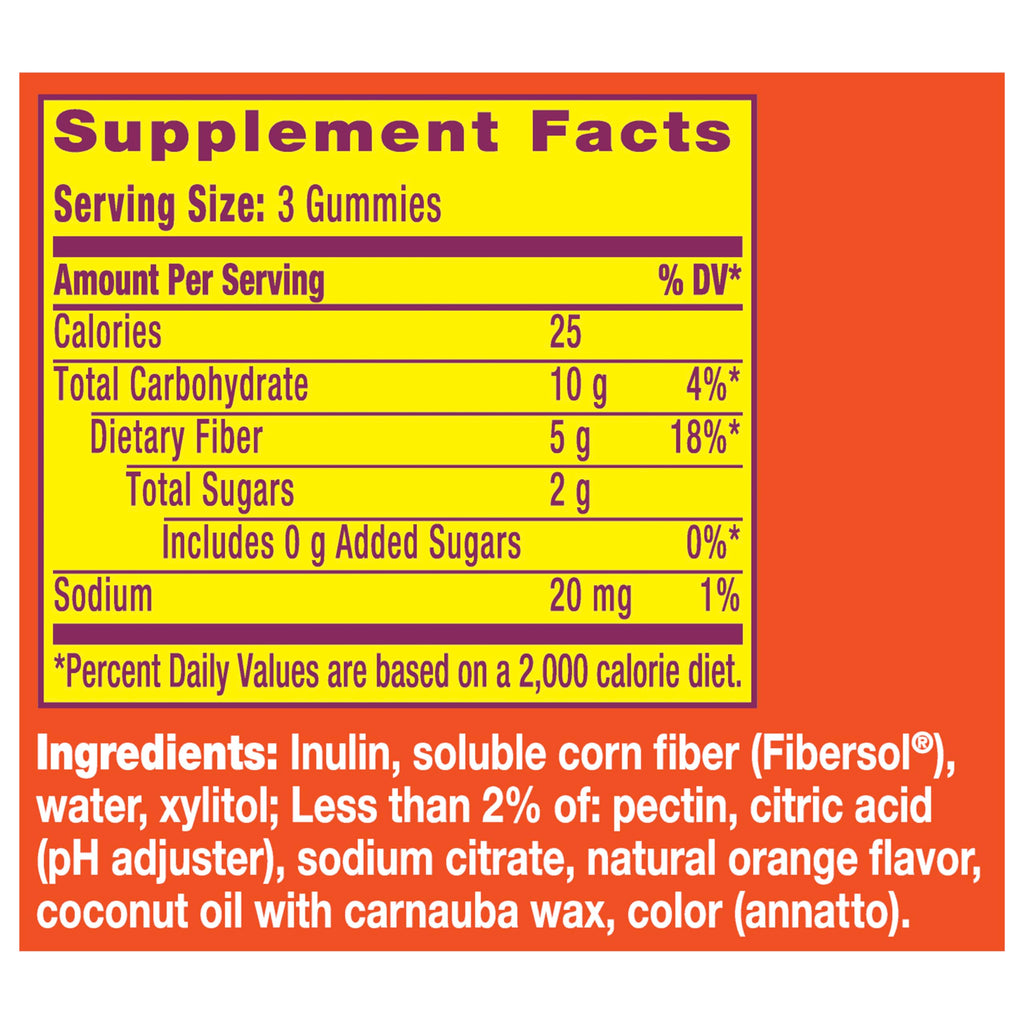 Metamucil Fiber Gummies for Adults, No Sugar Added Orange Flavor, 5g Plant Based Prebiotic Fiber Supplement Blend, 72 Count
