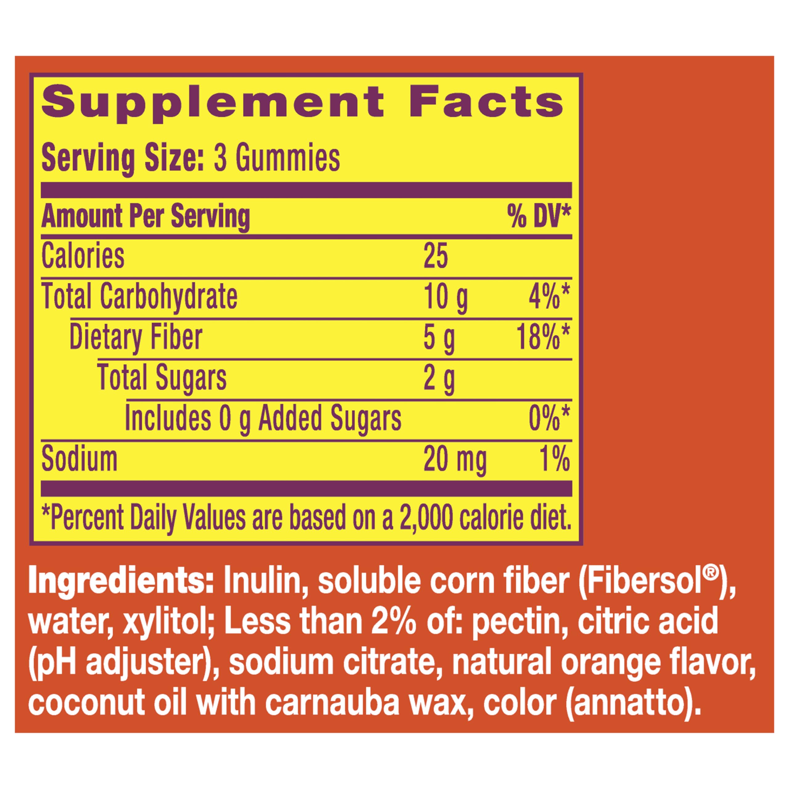 Metamucil Fiber Gummies for Adults, No Sugar Added Orange Flavor, 5g Plant Based Prebiotic Fiber Supplement Blend, 72 Count
