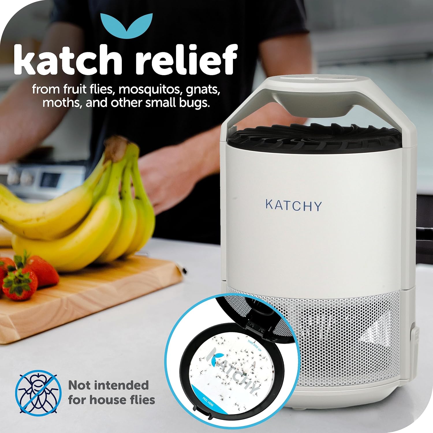 Buy now Katchy Indoor Insect Trap - Catcher & Killer for Mosquitos, Gnats, Moths, Fruit Flies - Non-Zapper Traps for Inside Your Home - Catch Insects Indoors with Suction, Bug Light & Sticky Glue (White) at indiglob india