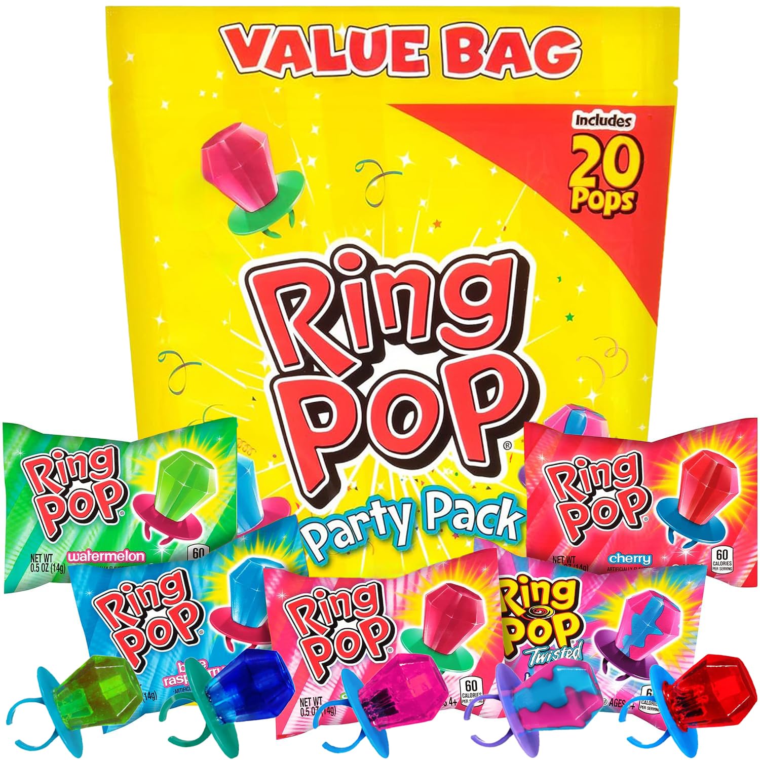 Buy now Ring Pop Candy, Valentine's Lollipops, 20 Ct Party Favors in Assorted Fruity Flavors - Full Size, Fun Hard Candy For Birthday Parties, Valentine's Gifts, Goodie Bags, Party Favors 20 Count Bag (Case of 12) at indiglob india