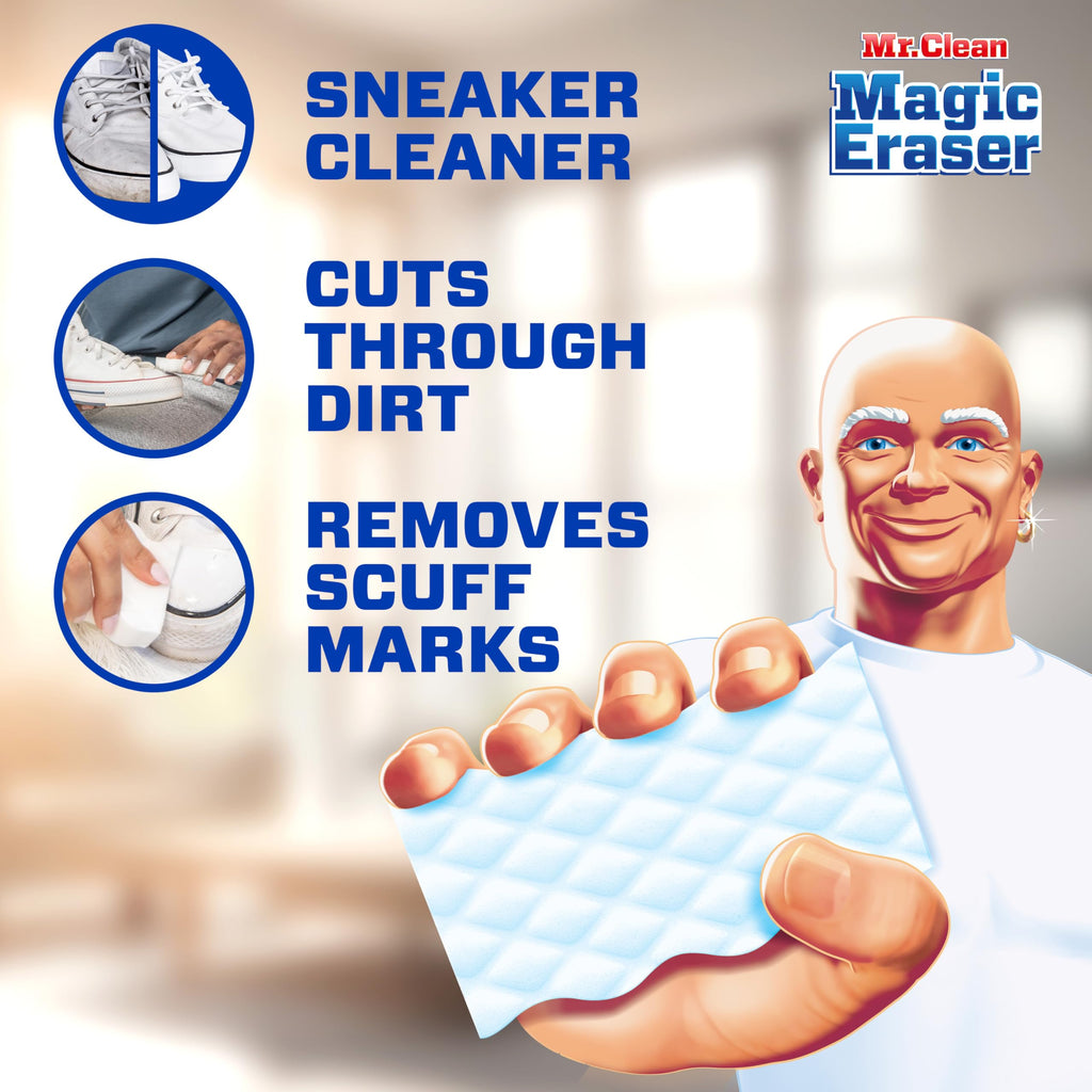 Buy now Mr. Clean Magic Eraser Sponge, All Purpose Cleaner, Cleaning Scrubber, Wall Cleaner, Sneaker Cleaner, Kitchen, Bathroom, Shower Cleaning Supplies, Melamine Sponge, Cleaning Pads, Extra Durable, 10ct at indiglob india