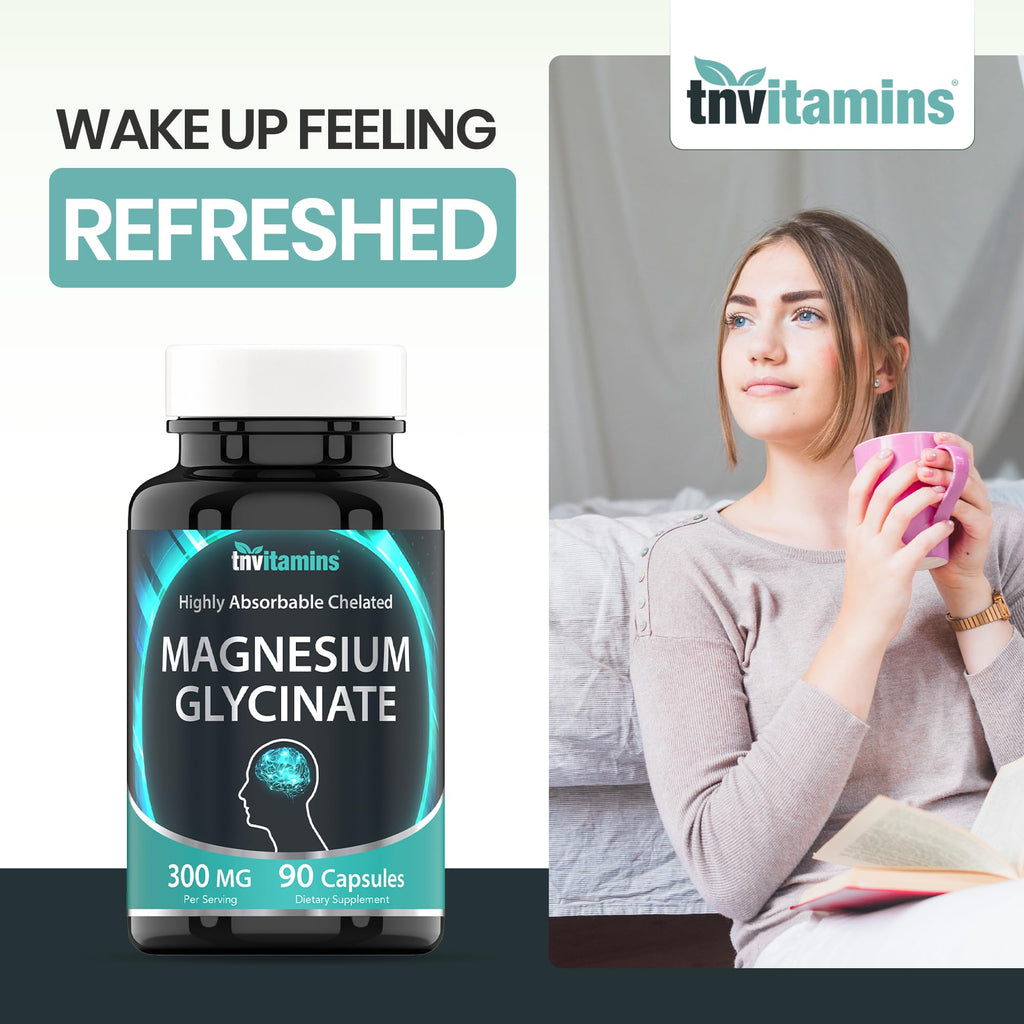 tnvitamins Magnesium Glycinate 300mg, 90 Capsules | High Absorption Chelated Magnesium for Sleep, Calm & Muscle Support* | Non-GMO, Gentle, Non-Laxative | TNVitamins