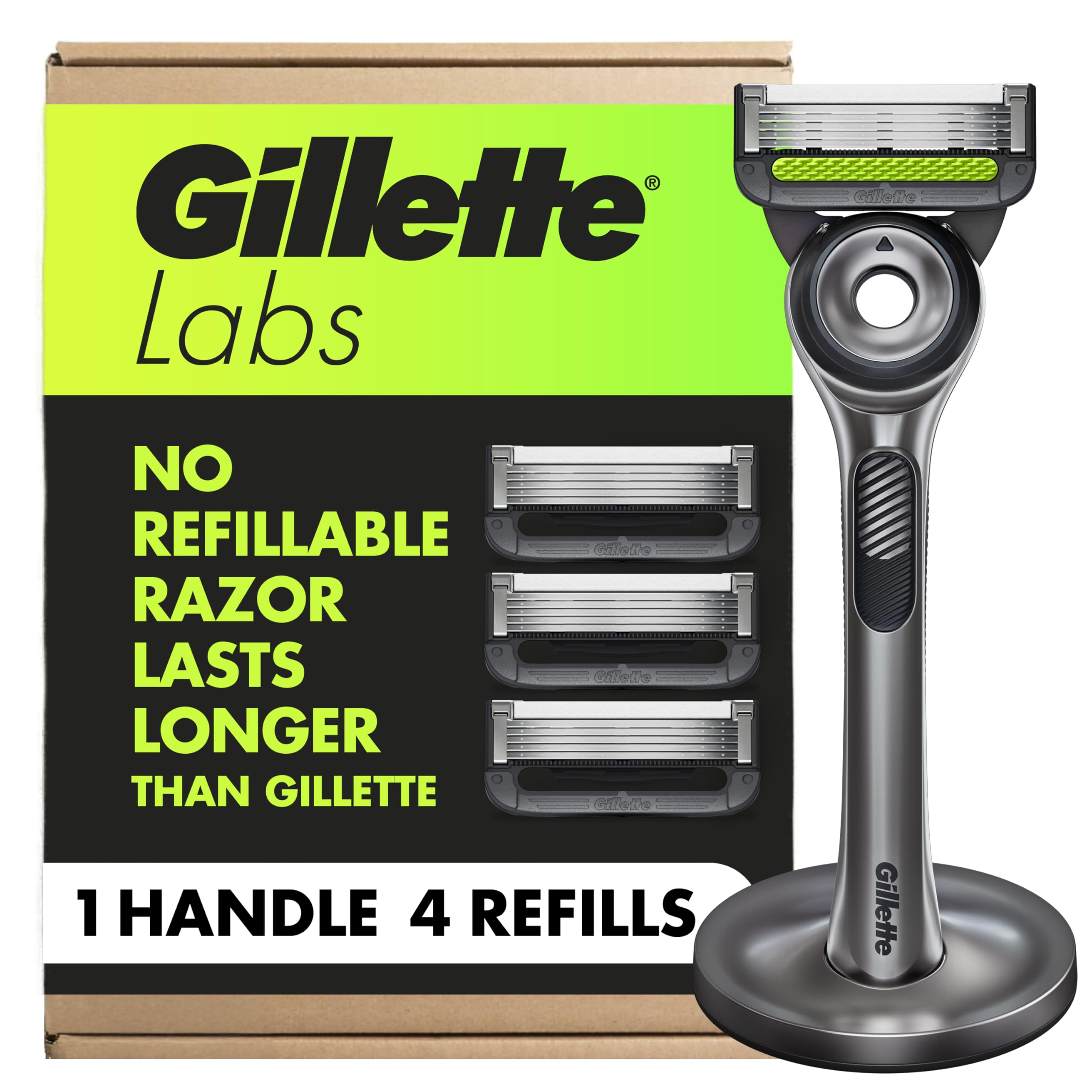 Gillette Labs Razor for Men, 1 Handle, 4 Blade Refills, Magnetic Stand