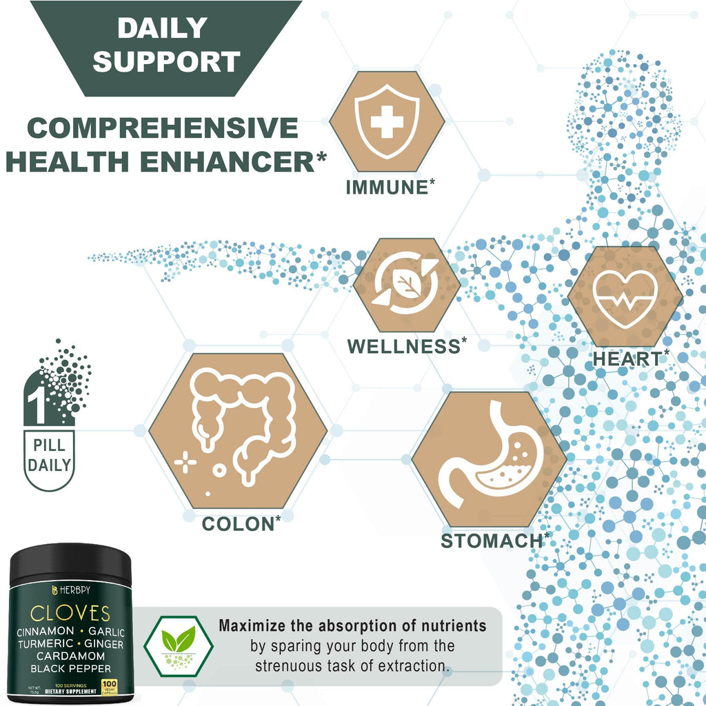 Herbpy 7in1 Clove Supplement 500mg, Support Digestion, Immune, Heart Health