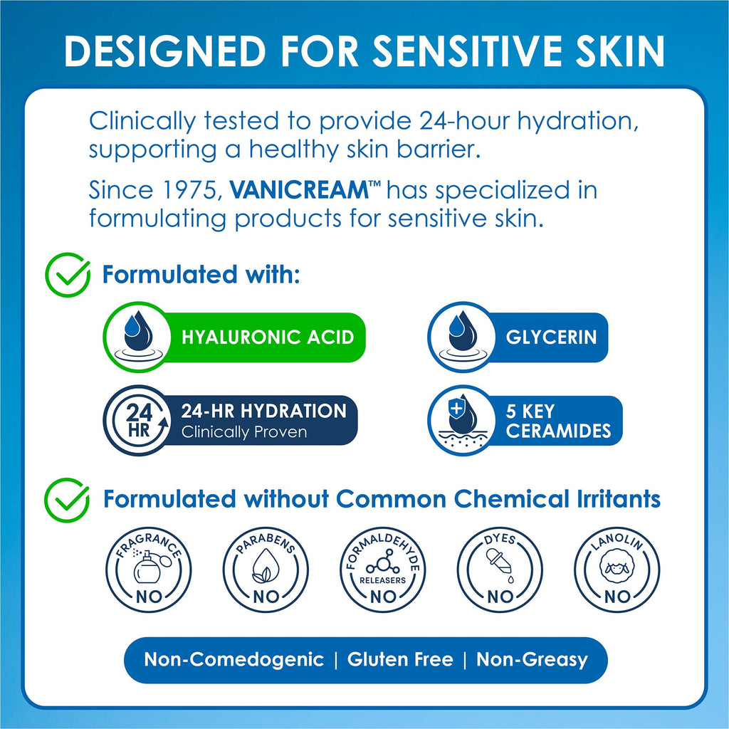 Vanicream Enhanced Moisturizer, 12 Fl Oz, Daily Body Lotion for Dry, Sensitive Skin, Clinically Tested 24Hr Hydration with Hyaluronic Acid, Glycerin & Ceramides, Formulated without Common Irritants
