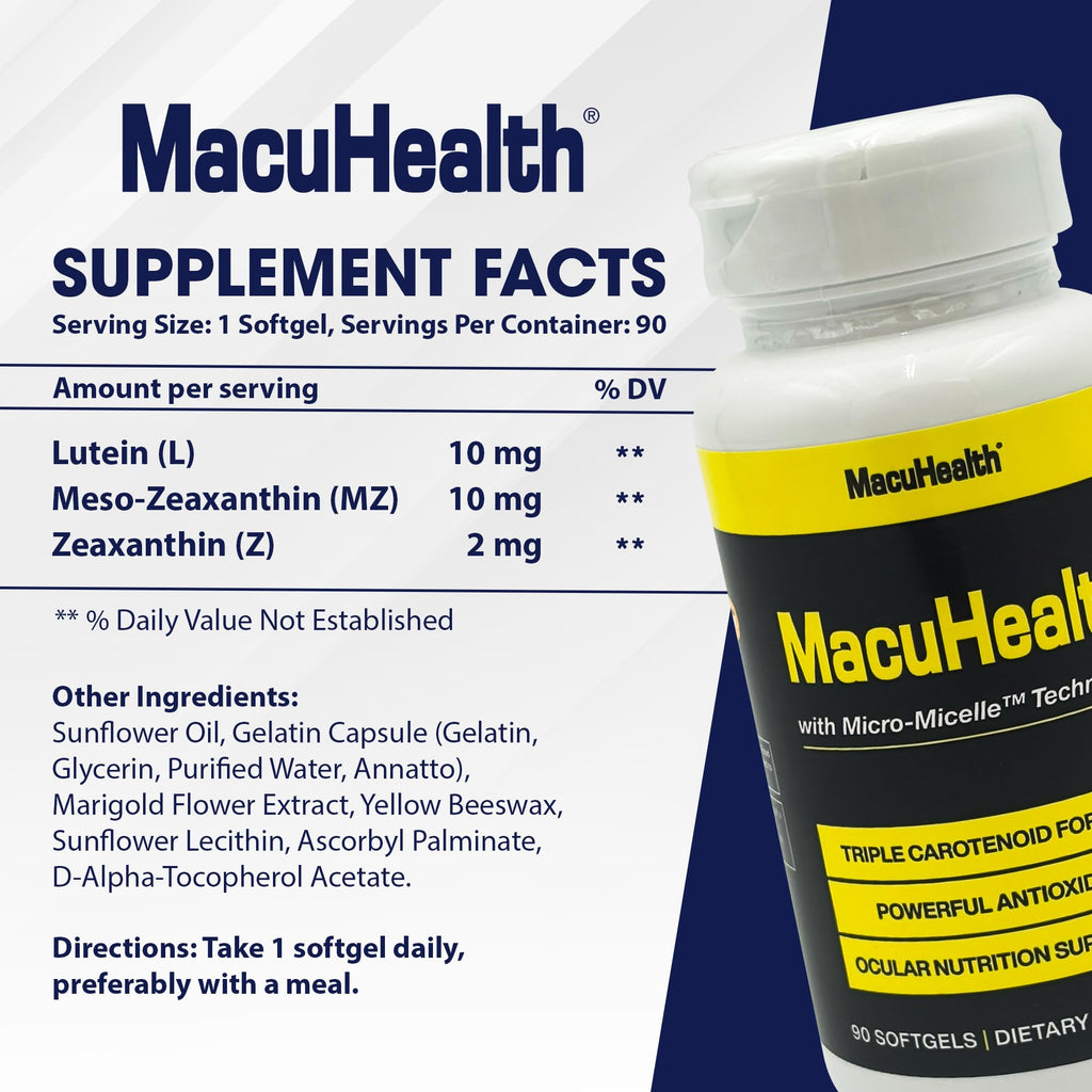 Macuhealth Triple Carotenoid Formula - Eye Vitamins for Adults | 90 softgels, 3 months supply, Advanced Eye Support & Health Eye Formula, triple carotenoid, micro micelle, softygels