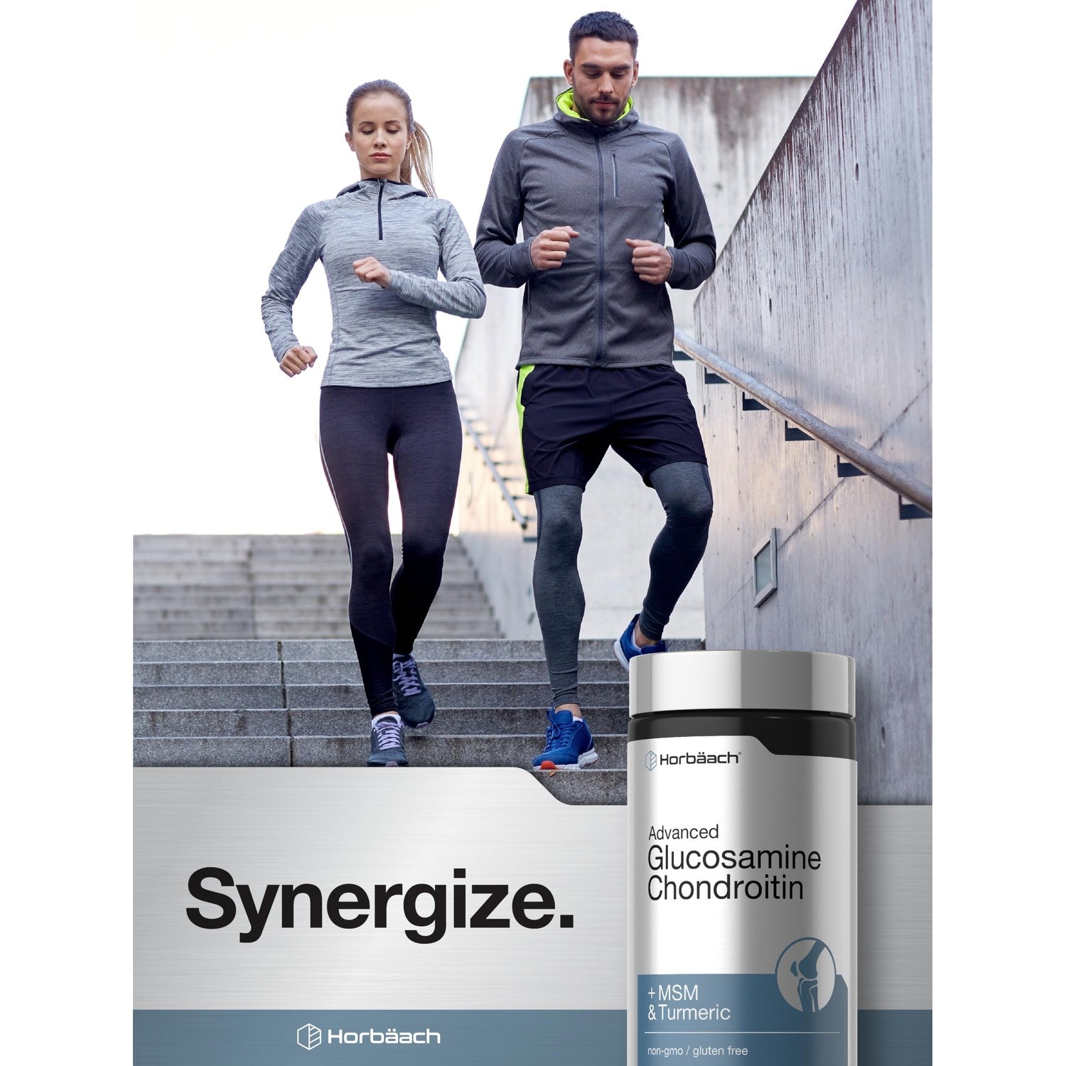 Horbäach Glucosamine Chondroitin | Plus MSM & Turmeric | 180 Coated Caplets | Non-GMO, Gluten Free Supplement