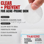 Thayers Blemish Clearing Acne Pads, Salicylic Acid Acne Treatment for Face, Pore Reducing, Exfoliating, and Soothing Skincare, Witch Hazel Toner Pads, 60 Ct