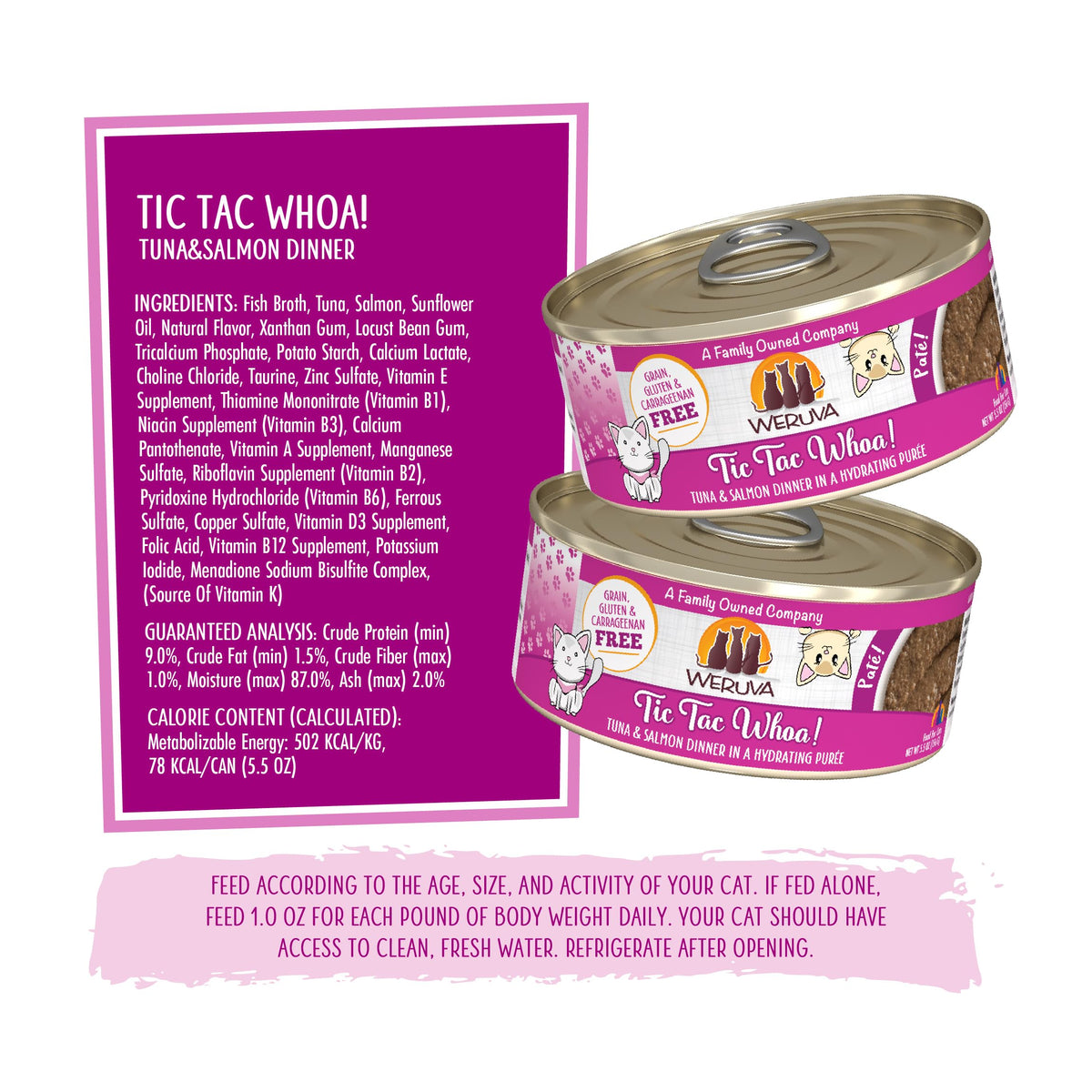 Weruva Wet Cat Food, Tic Tac Whoa with Tuna and Salmon Pate, 5.5oz Can, Pack of 8