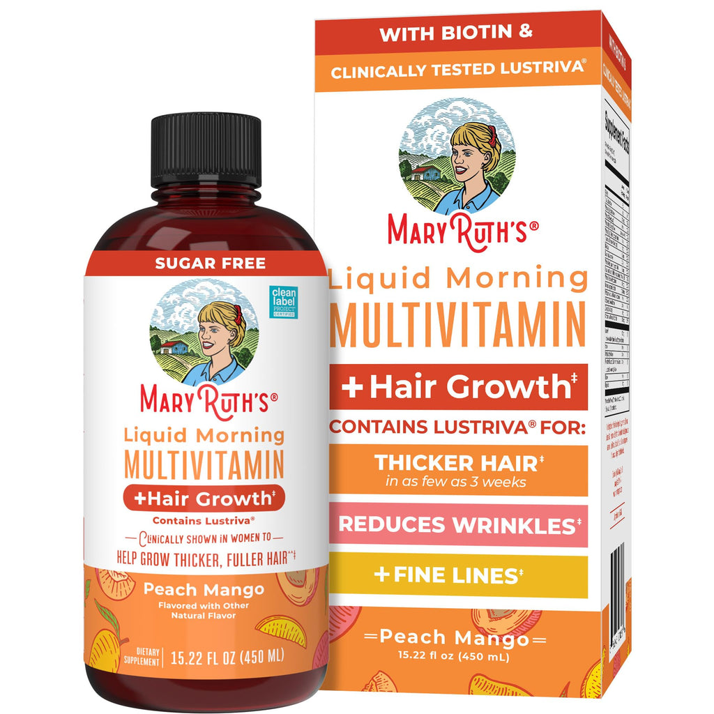 MARYRUTH'S Liquid Multivitamin + Hair Growth, Clinically Thicker Hair, 15oz | Clinically Tested in Women for Thicker Hair & Facial Wrinkles, Biotin 10000mcg, Lustriva Hair Growth Supplements, Skin Care
