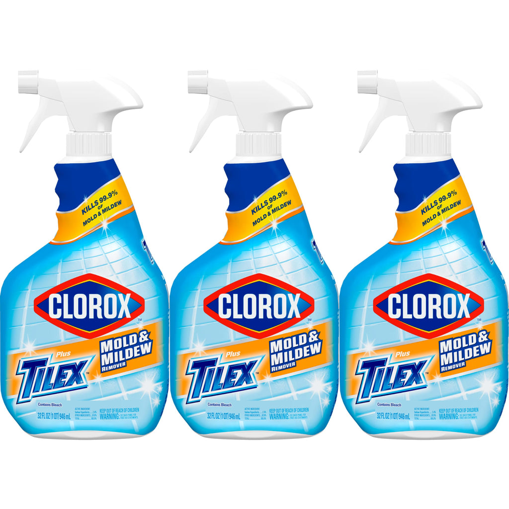 Buy now Clorox Plus Tilex Mold and Mildew Remover with Bleach, Spray Bottle, 32 Fluid Ounces, Unscented, Pack of 3 at indiglob india