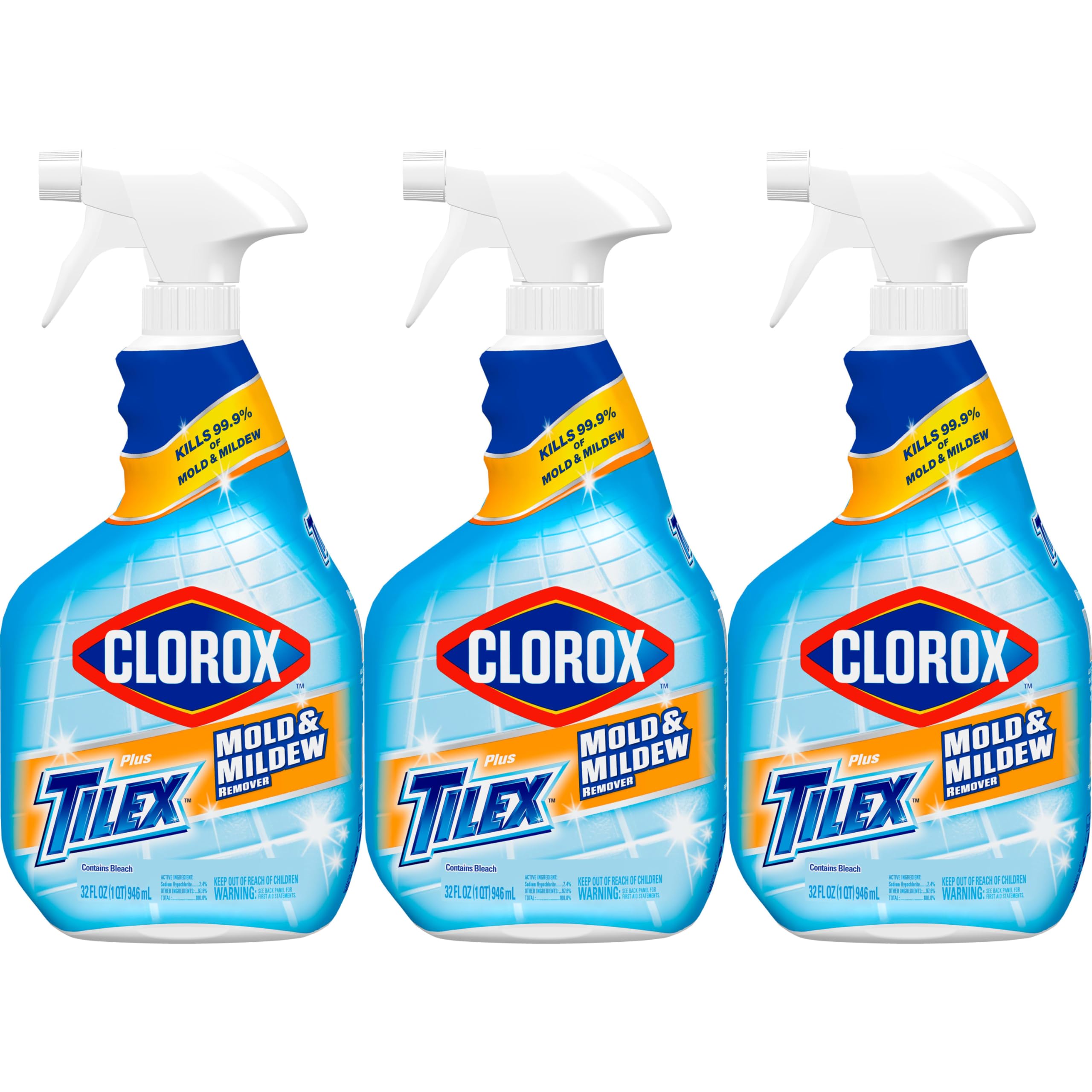 Buy now Clorox Plus Tilex Mold and Mildew Remover with Bleach, Spray Bottle, 32 Fluid Ounces, Unscented, Pack of 3 at indiglob india