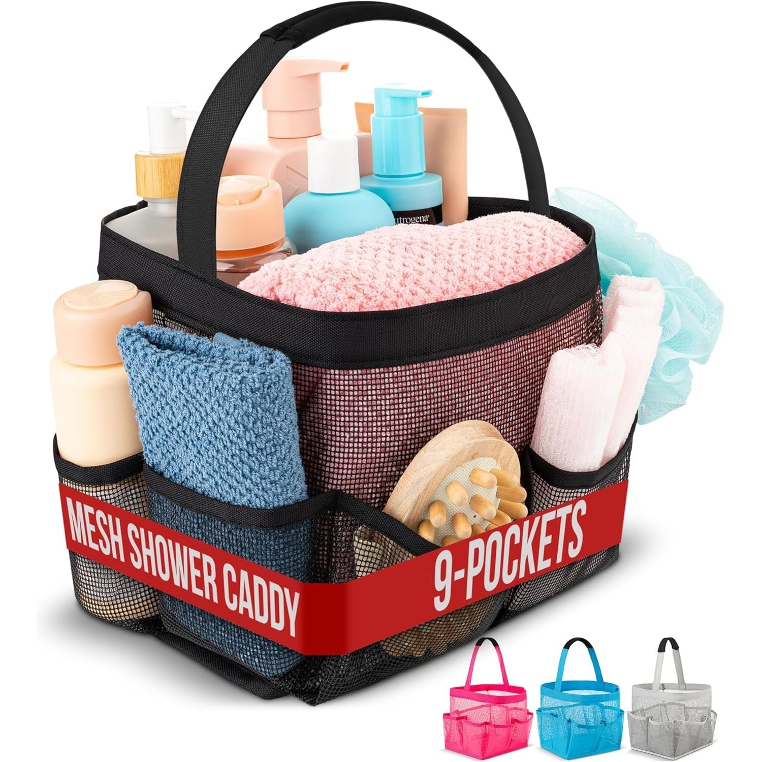 Buy now Masirs Mesh Shower Caddy - 9 Pocket Portable Bathroom Organizer Tote for Travel, Gym & Dorm - Collapsible Small Shower Caddy Bag to Hold Toiletries & Essentials (Gray) 9-Pockets Black at indiglob india