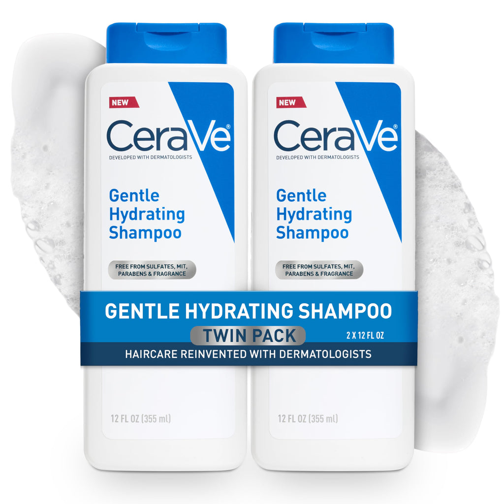 CeraVe Gentle Hydrating Shampoo with Hyaluronic Acid for Hair & Scalp, 12oz | Leaves Hair and Scalp Soft and Healthy-Looking with Ceramides, Niacinamide and A Color Safe Formula