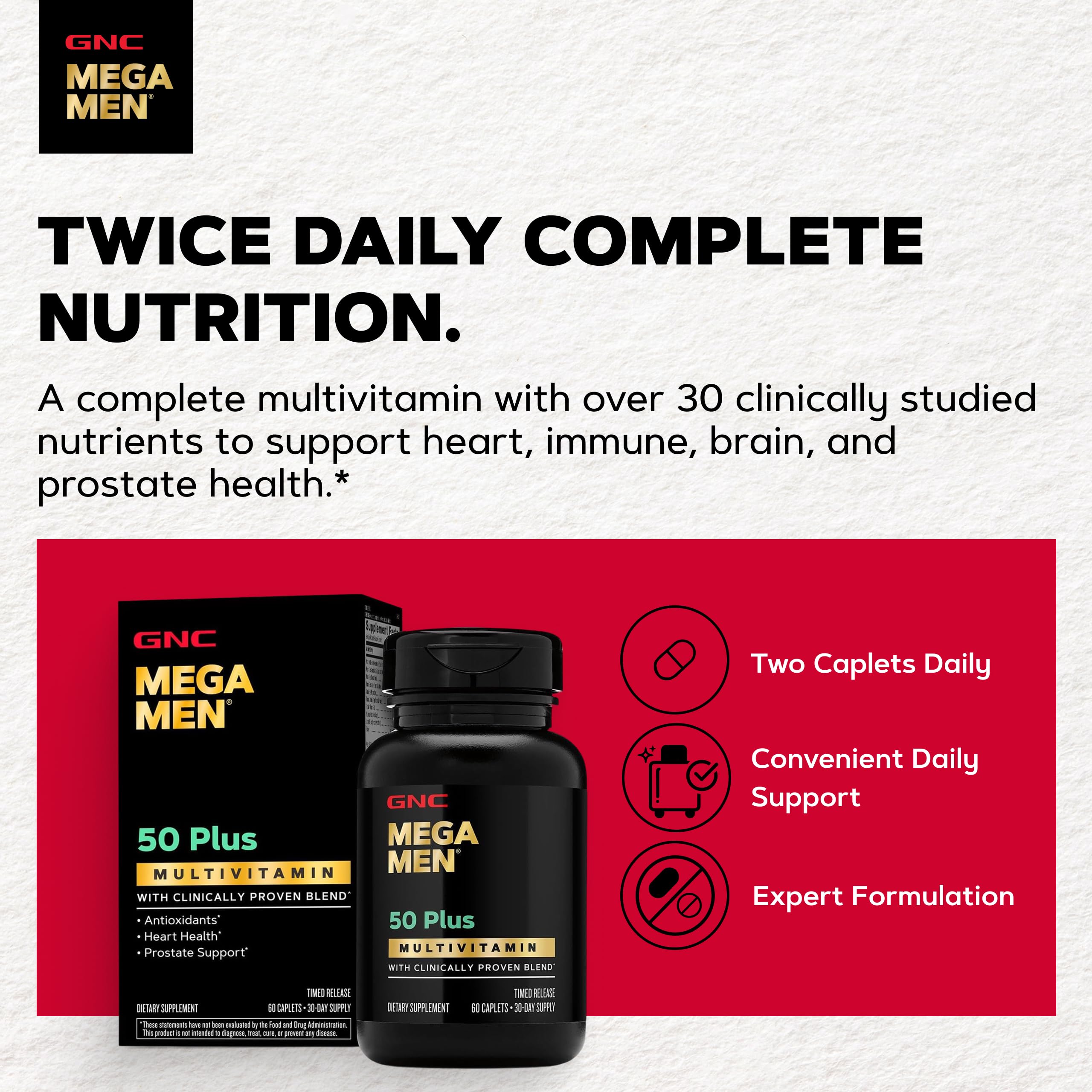 GNC Mega Men 50 Plus Multivitamin for Men | Antioxidants | Heart Health | Prostate and Circulatory Support | 120 Count | Clinically Studied Antioxidant Formula Supports Heart Health, Prostate Health, and Protection Against Free Radicals