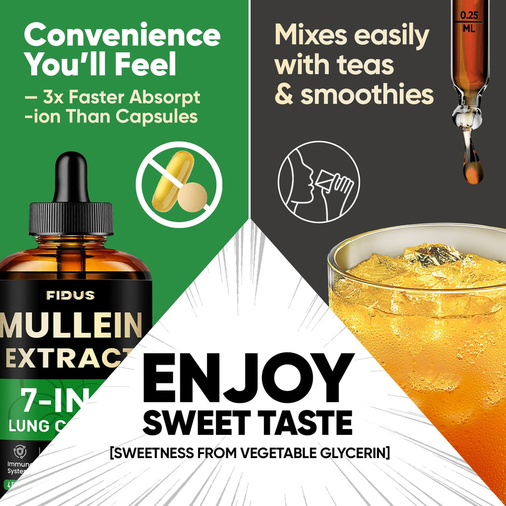Mullein Drops for Lungs, Lung Detox for Smokers,Alcohol Free - 120 Servings | Mullein Leaf Extract with Echinacea,Elderberry,Marshmallow Root for Respiratory,Immune & Lymphatic Drainage - Sugar Free