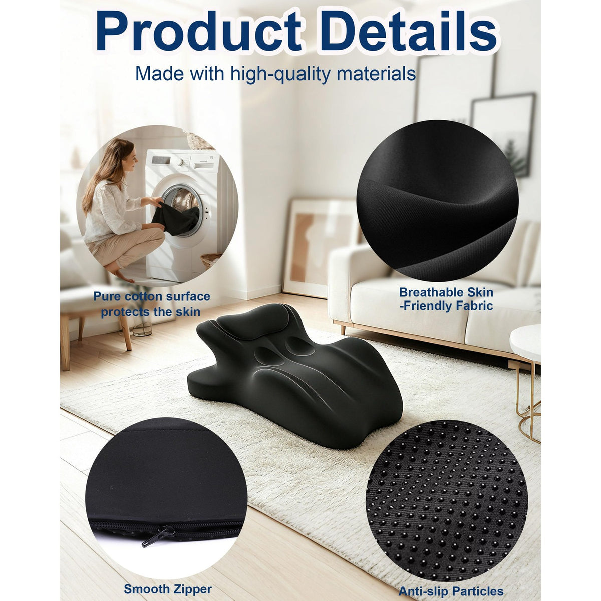 Ergonomic Memory Foam Wedge Pillow, 27° Bed Wedge Support, Black