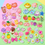 100PCS Flatback Resin Charms Kit with 2PCS Glue Cute Fruit Flower Assorted