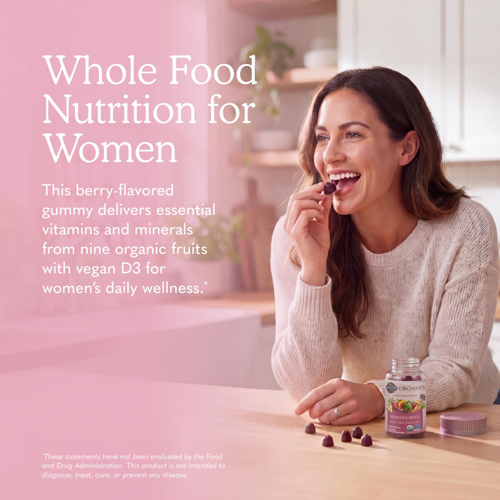 Garden of Life Organics Women's Gummy Vitamins - Berry - Certified Organic, Non-GMO, Vegan, Kosher Complete Multi - Methyl B12, C & D3 - Gluten, Soy & Dairy Free, 120 Real Fruit Gummies