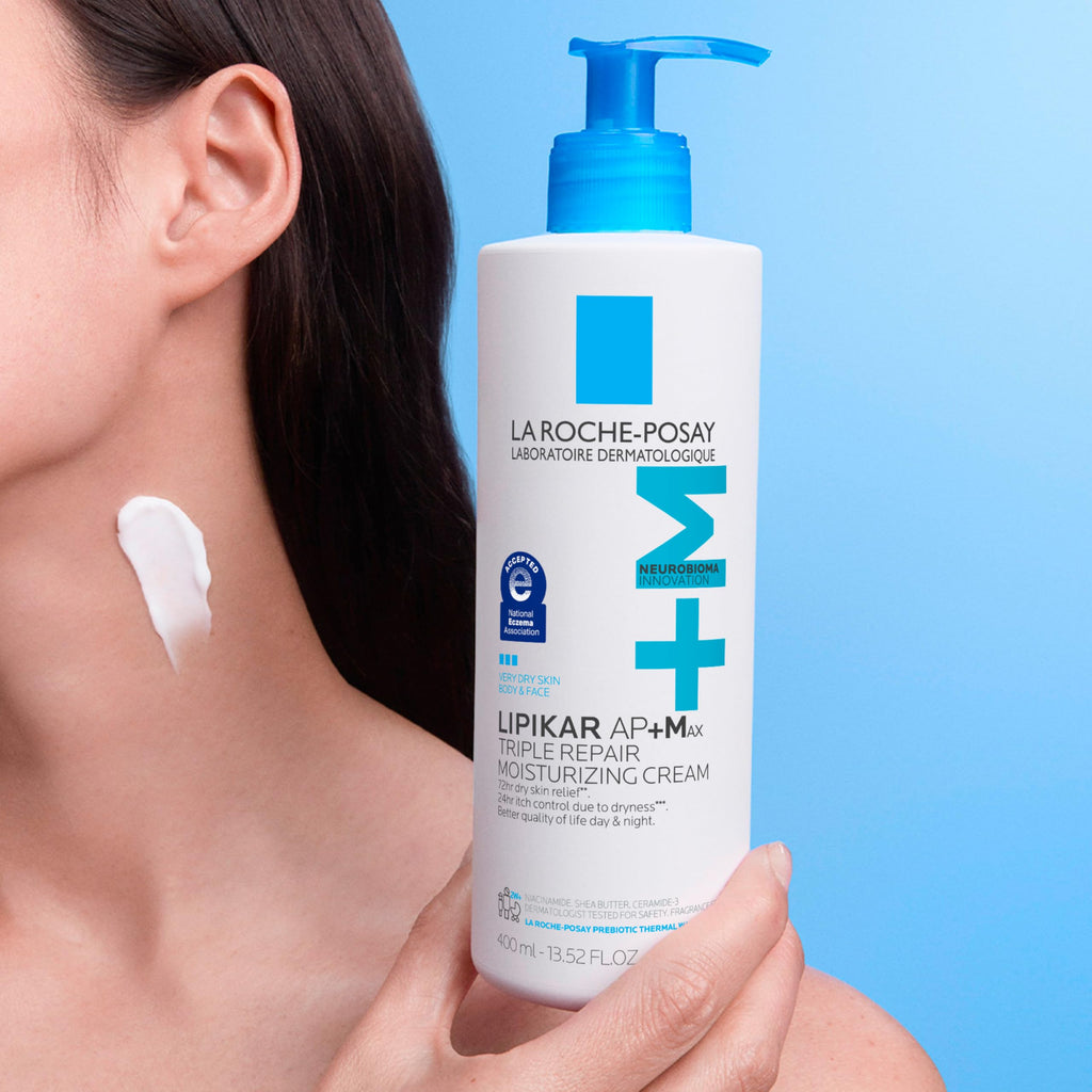 La Roche-Posay Lipikar AP+Max Triple Repair Moisturizing Body Cream,13.52oz | Face and body lotion for dry skin with shea butter and niacinamide to help moisturize and support the skin barrier.