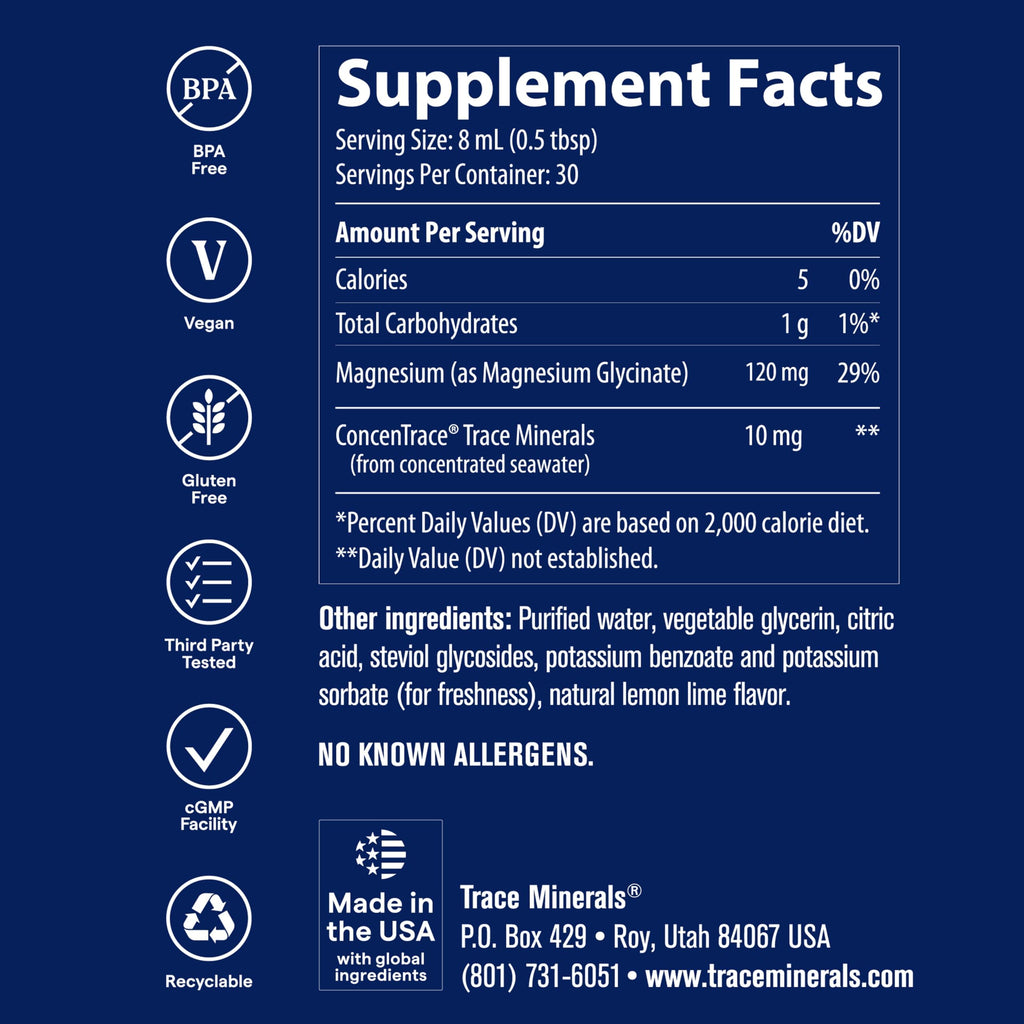 Trace Minerals Magnesium Glycinate Liquid Supplement, Lemon Lime, 8 fl oz