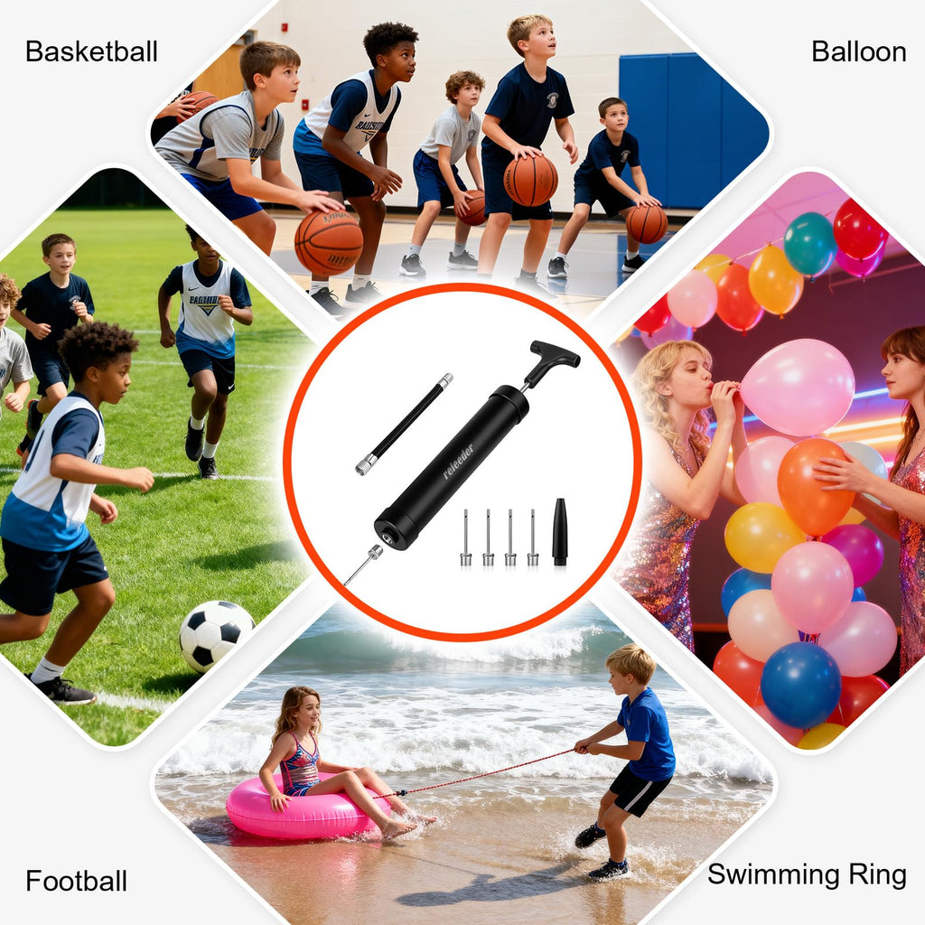 10 Inch Ball Pump Kit, Basketball Pump, Portable Air Pump with 5 Needles, 1 Nozzle & Extension Hose for Soccer Football Volleyball Water Polo Rugby Exercise Sports Ball