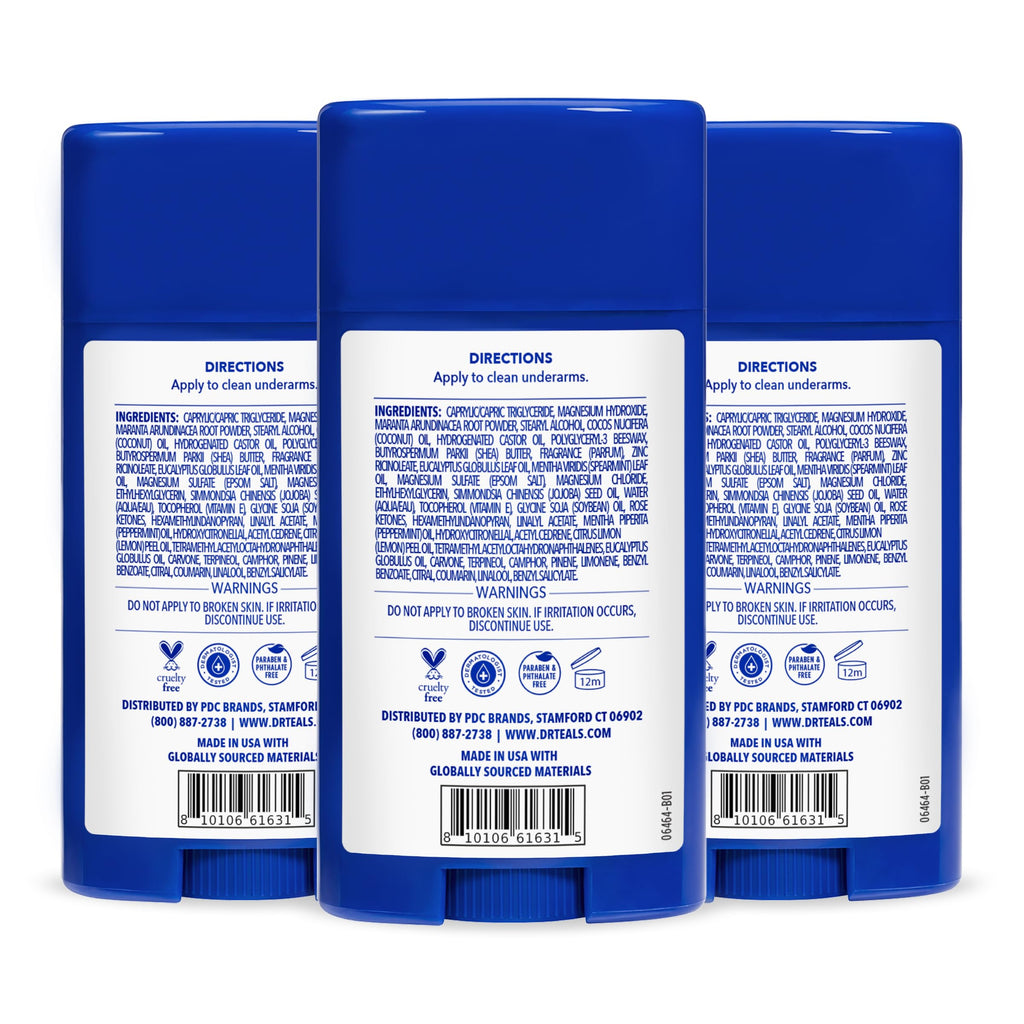 Dr Teal's Aluminum-Free Deodorant, Eucalyptus & Spearmint with Essential Oils, 2.5 oz (Pack of 3)