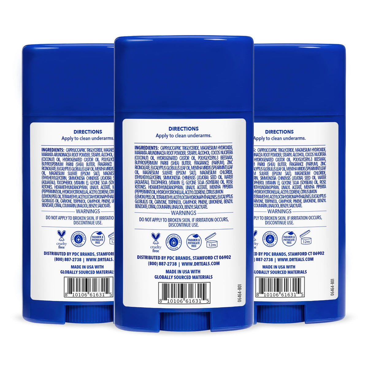 Dr Teal's Aluminum-Free Deodorant, Eucalyptus & Spearmint with Essential Oils, 2.5 oz (Pack of 3)