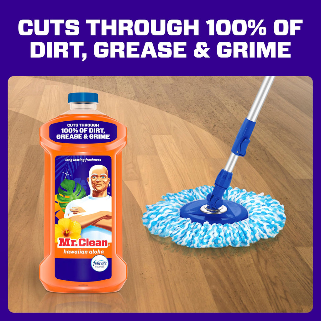 Mr. Clean All Purpose Cleaner, Mop Soap, Floor Cleaner for Mopping Home, Bathroom, & Kitchen, Cleaning Liquid for Mop & Bucket, Cleaning Supplies, Multi-Surface Dilutable, Hawaiian Aloha, 41oz