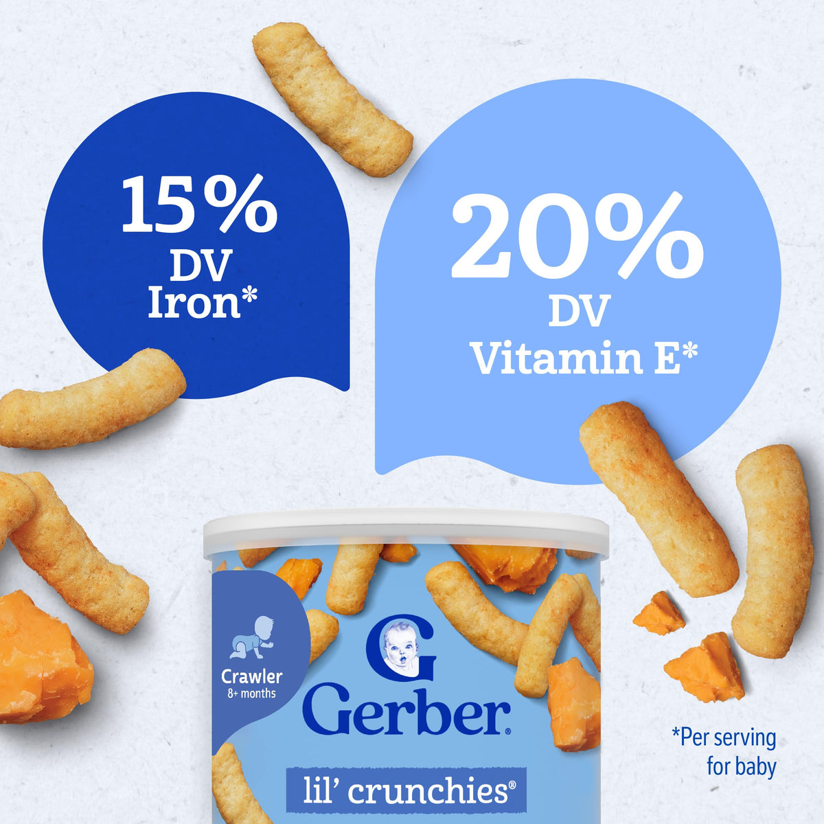 Gerber Stage 3 Mild Cheddar Lil Crunchies Snack, 1.48 Oz, 6 Pack