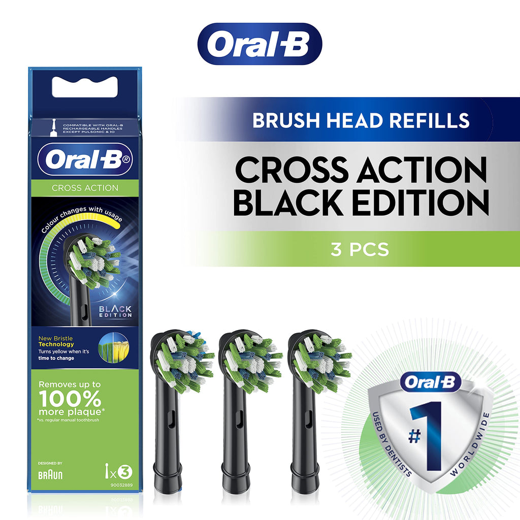 Buy now Oral-B Cross Action Electric Toothbrush Replacement Brush Heads, Black, 3 Count (Pack of 1) at indiglob india