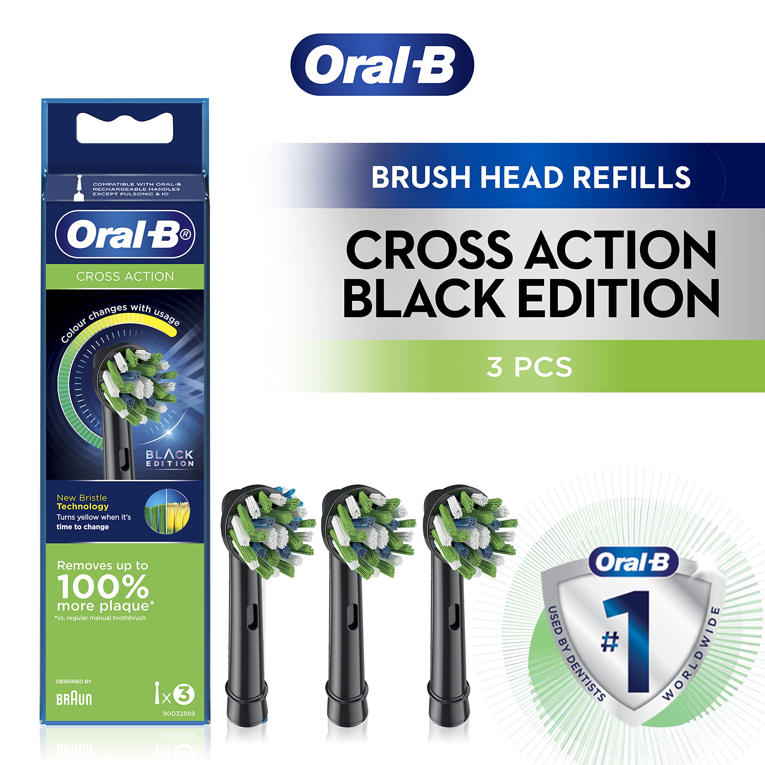 Buy now Oral-B Cross Action Electric Toothbrush Replacement Brush Heads, Black, 3 Count (Pack of 1) at indiglob india