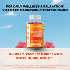 Vitamatic Magnesium Citrate Gummies, 600 mg, 60 Vegan Gummies | 600 mg Magneisum Citrate Per Serving with 70 mg of Elemental Mg, Natural Raspberry Flavor, Non-GMO, Gluten Free, Pectin Based