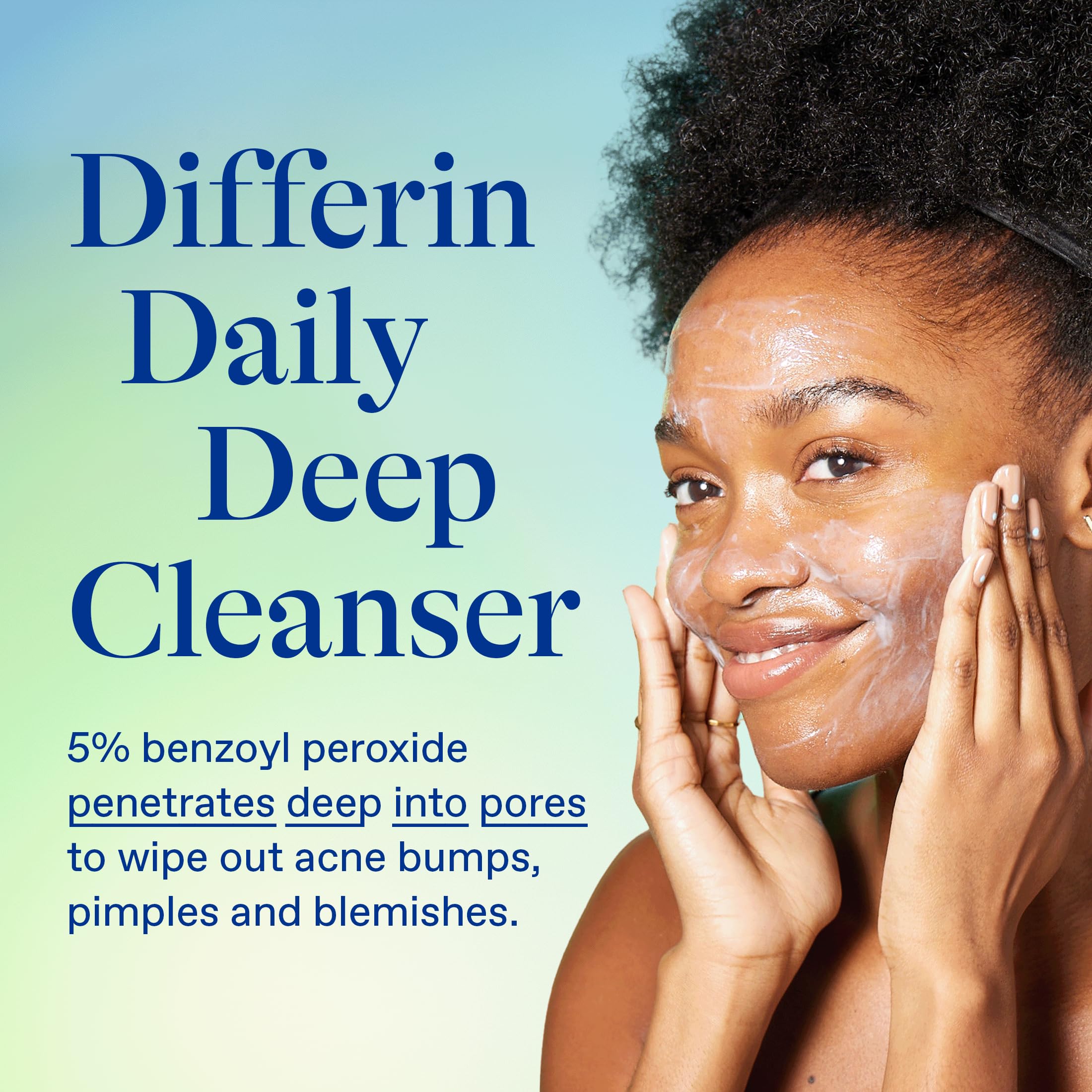 Differin Acne Face Wash, 5% Benzoyl Peroxide Daily Cleanser, 4oz | Gentle Acne Cleanser, Clears Breakouts, Sensitive Skin Safe, Benzoyl Peroxide Formula, Daily Use, 4 Oz