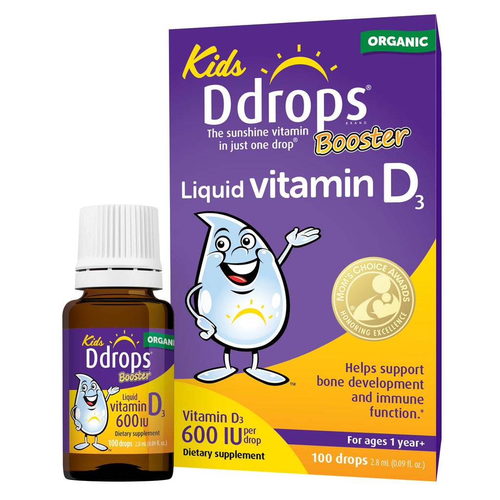Ddrops Kids Booster 600IU 100 Drops - Daily Liquid Vitamin D for Kids. Support Strong Bones & Immune System in Children. No Preservatives, No Sugar, Non-GMO, Allergy-Friendly (Pack of 2)