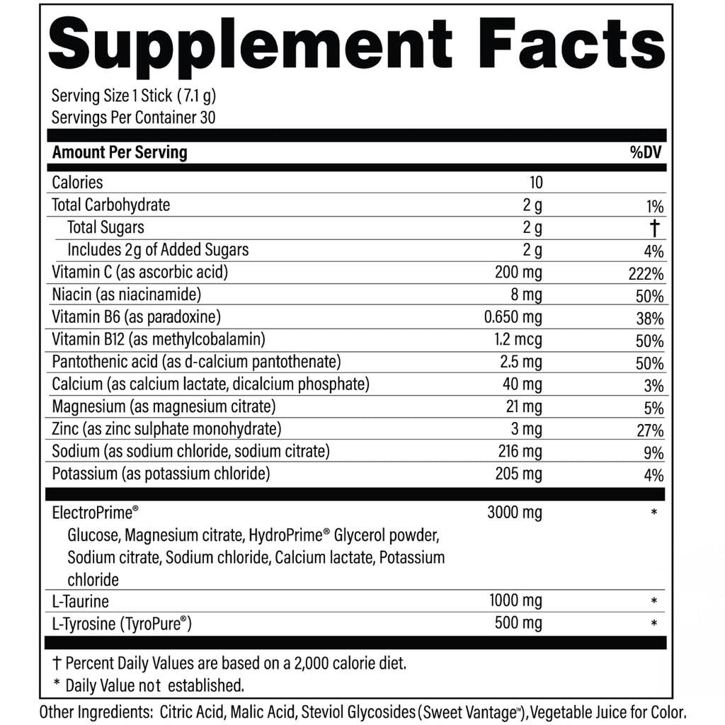Advanced Hydration Formula | Electrolyte Drink Mix Packets | 30 Sticks