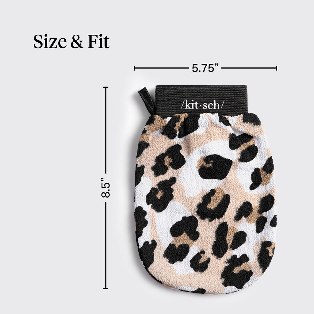 Kitsch Exfoliating Glove 1pc – Exfoliating Mitt - Leopard | Korean Exfoliating Mit & Deep Exfoliating Body Scrubber for Shower, Bath | Body Exfoliator Glove, Dead Skin Remover