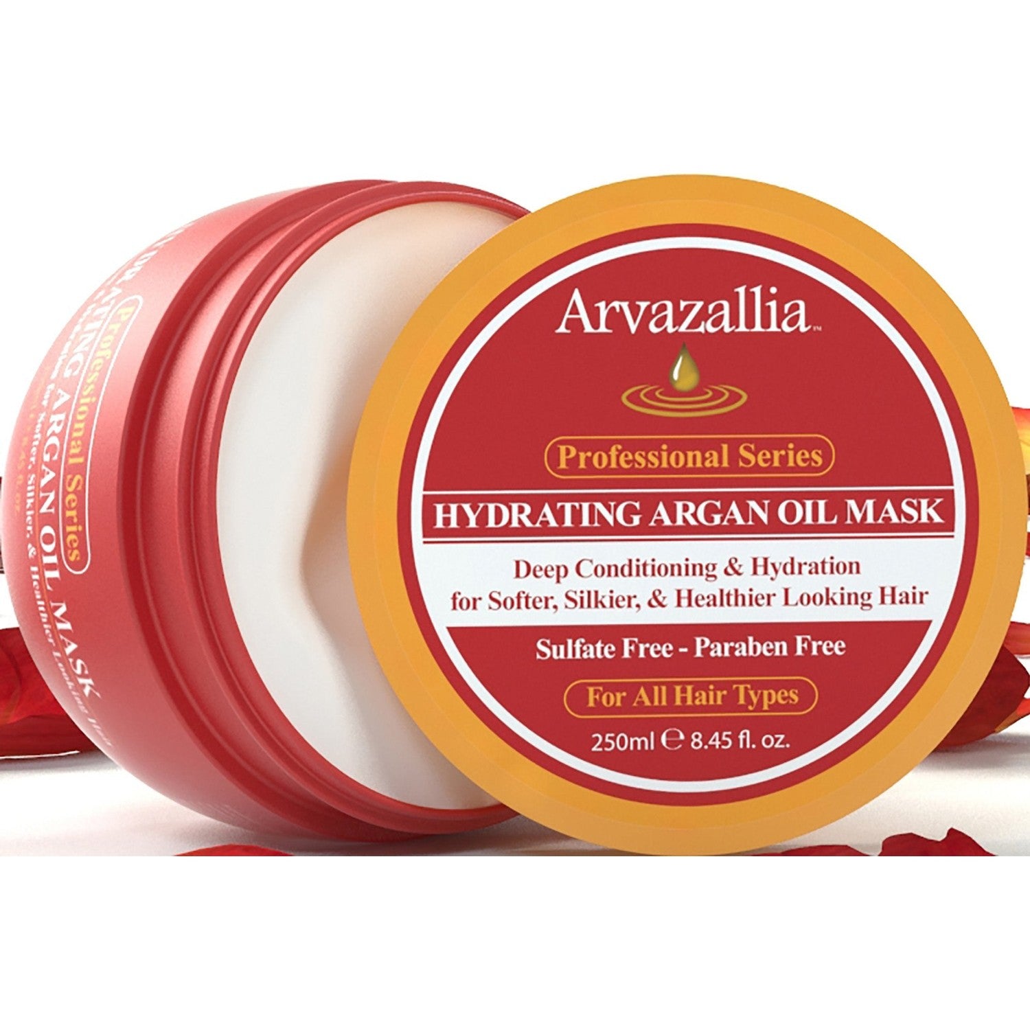 Arvazallia Hydrating Argan Oil Hair Mask & Deep Conditioner For Dry Hair | Repairs, Moisturizes, Detangles Damaged or Dry hair Leaving it Soft, Silky, and Easier to Manage. Sulfate Free 8.45oz Jar