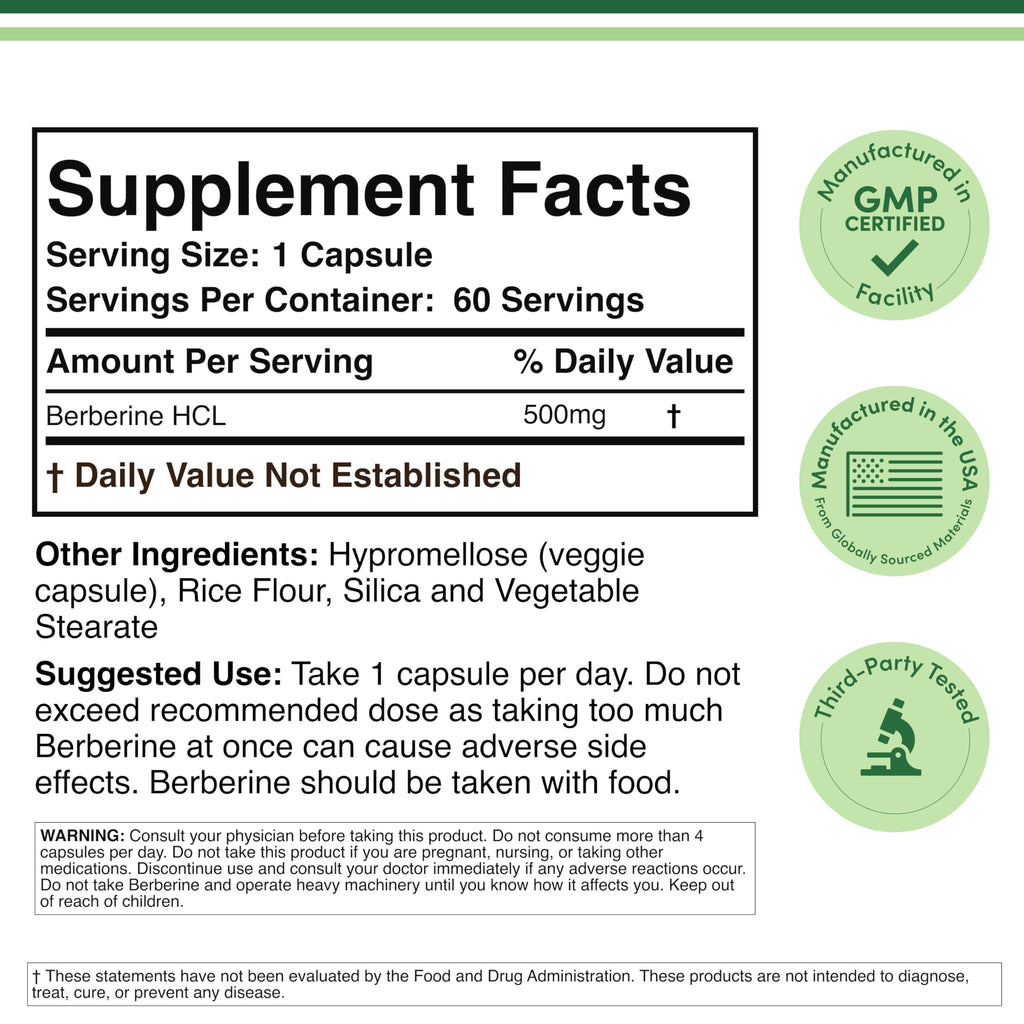 Berberine HCl 500mg, 97% Purity, Metabolic, 60 Capsules | Metabolism Supplement, AMPK Activator, Appetite + Hormonal Balance Support, 97% Purity, Third-Party Tested