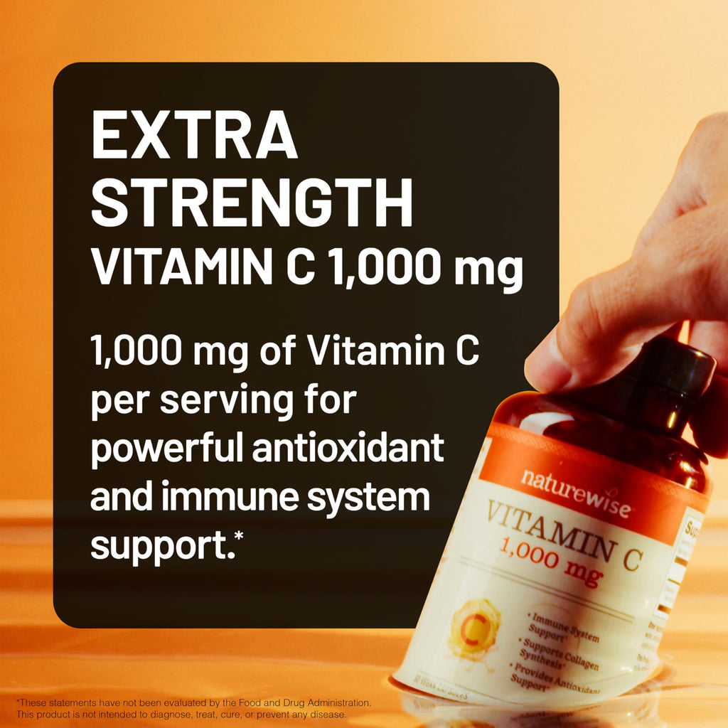 NatureWise Vitamin C 1000mg Capsules - Extra Strength Vegan Vitamin C for Daily Antioxidant & Immune Support - Non-GMO, USA Manufactured - 60 Capsules[60-Day Supply]