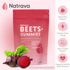 Beets+ Gummies - Premium Beet Root Powder, Grape Seed Extract and Vitamin C - Supports Healthy Blood Pressure and Heart Health - Low Sugar Nitric Oxide and Circulation Supplement - 50 Gummies
