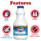 Buy now Clorox Regular Disinfecting Bleach Cleaner, 2 Pack Concentrated Liquid Bleach, Removes Mold, Mildew and Stains, Whitens, for Multi Purpose Cleaning and Laundry, 24 oz Bottles at indiglob india